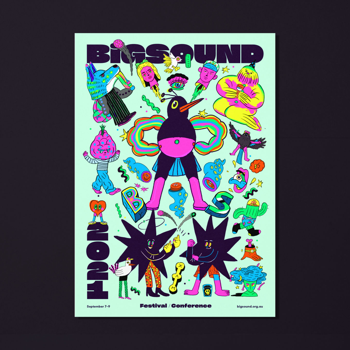 Eclectic poster design with funky illustrations