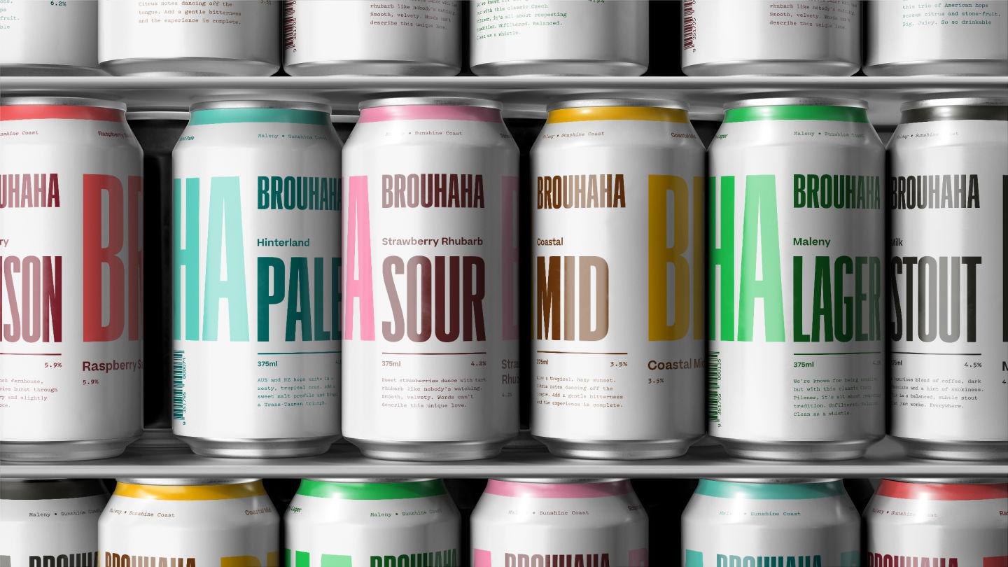 Brouhaha label design for beer cans