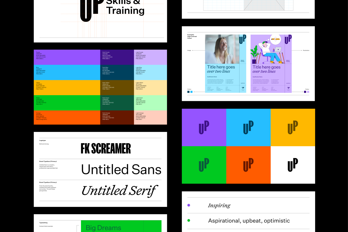 Pages from the Up brand styleguide
