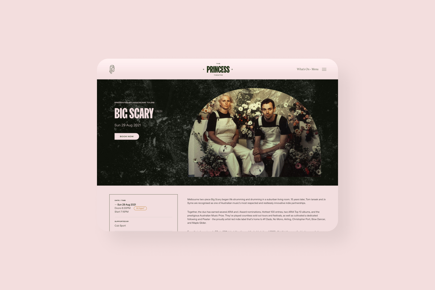 Show page template for Princess website design